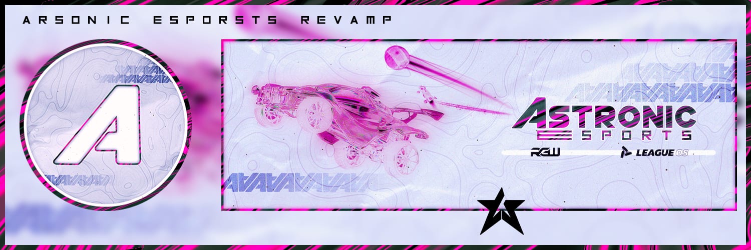 Astronic Esports revamp sheet: logo, header and wordmark in pink and white